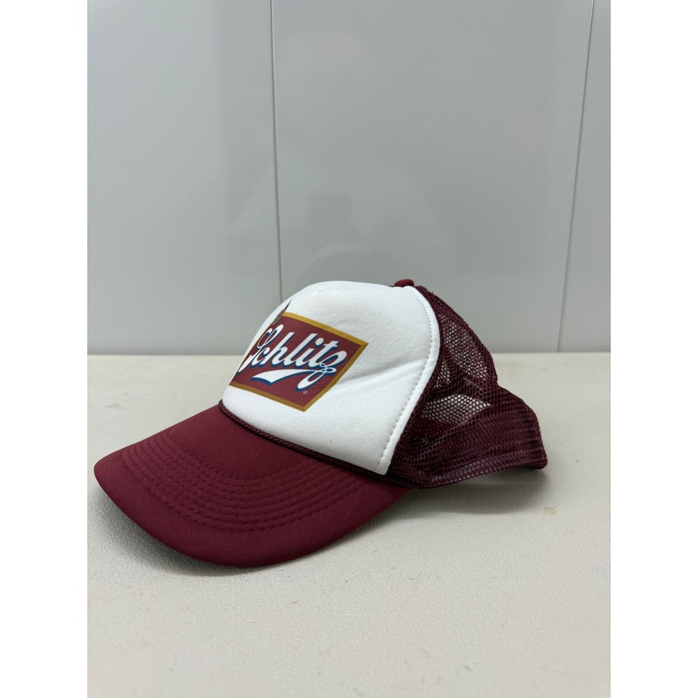 Nissun Schlitz Beer Trucker Hat Burgundy White Mesh Snapback Cap Vintage Style